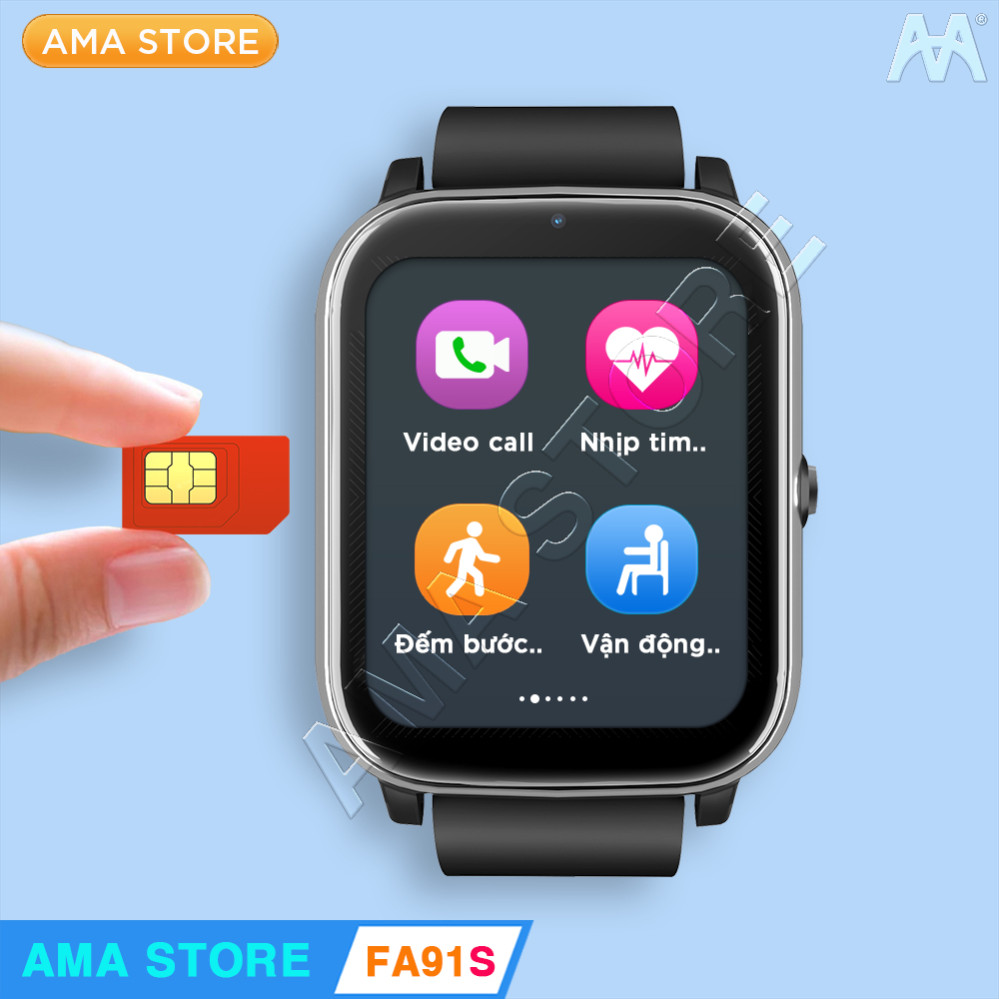 Đồng hồ Thông minh Mini có Rung Gắn sim Định vị Đo huyết áp Nhịp tim nhắc nhở Vận động AMA Watch FA91S