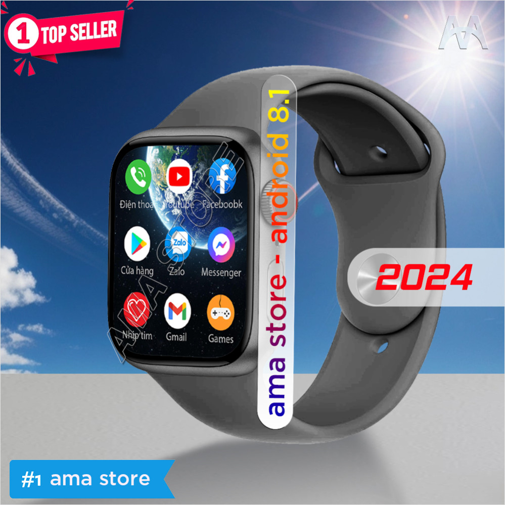 Đồng hồ Thông minh Android AMA Smartwatch S16 Black 2024 Camera xoay 180 màn hình cong Lắp sim nghe gọi độc lập Kết nối Wifi Tải app như Điện thoại xem Youtube Tiktok hàng nhập khẩu