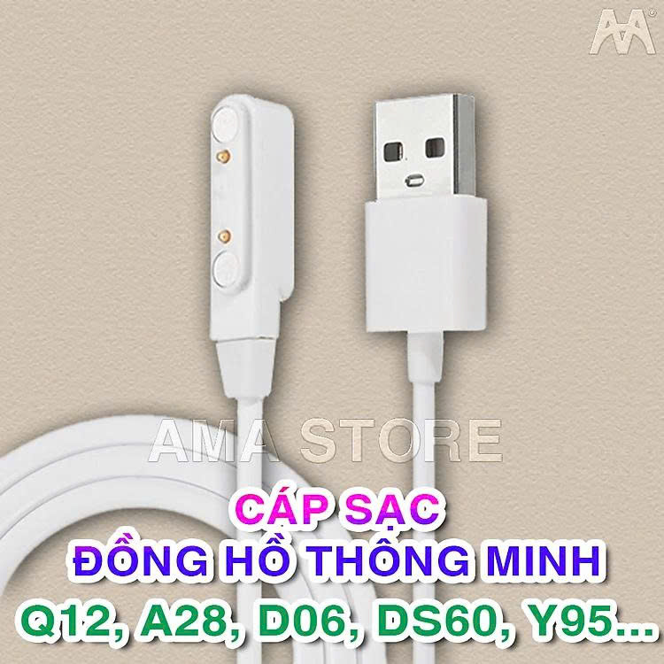 Dây sạc Cáp sạc Nam châm  2 lõi Đồng hồ Thông minh Q12, Q16, Q19, Q100, TD26, A28, DS60, DS66, Y95, D06, DF39 Hàng nhập khẩu
